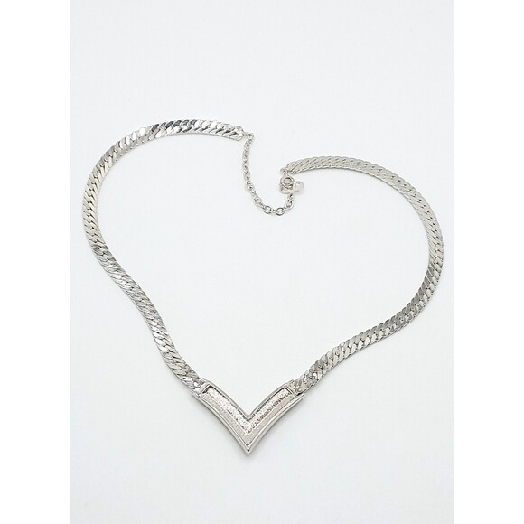 Christian Dior Silver tone Choker Necklace Crystals black enamel V 15-17” - Picture 5 of 6